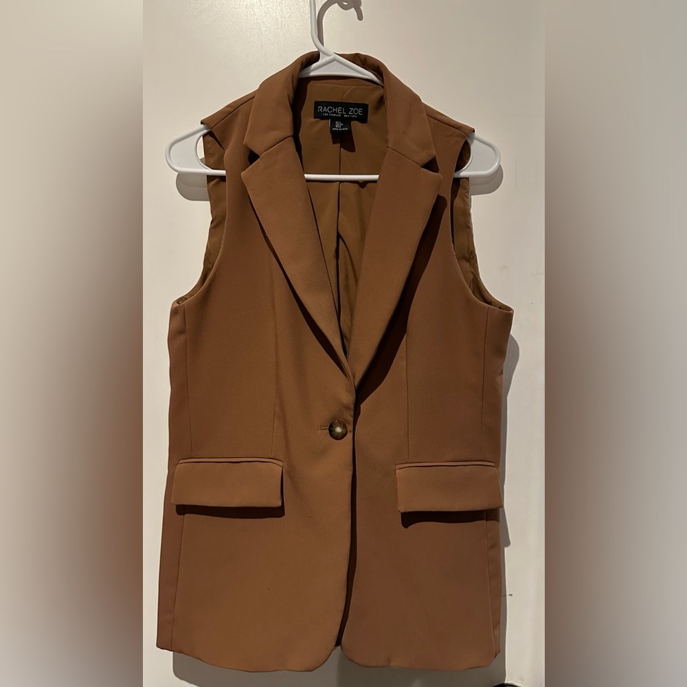 Rachel Zoe Stylish Brown Sleeveless Blazer Vest Size Small